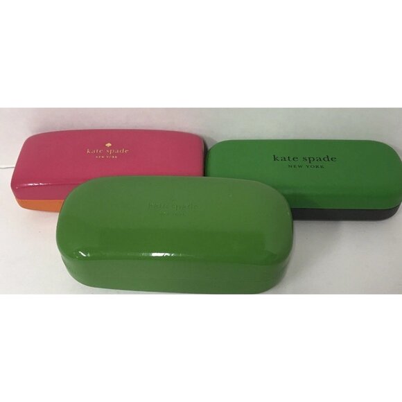 3 x KATE SPADE Hard Glasses Cases Green/Black,Pink/ Orange, & Large Green + Wipe - Picture 1 of 8